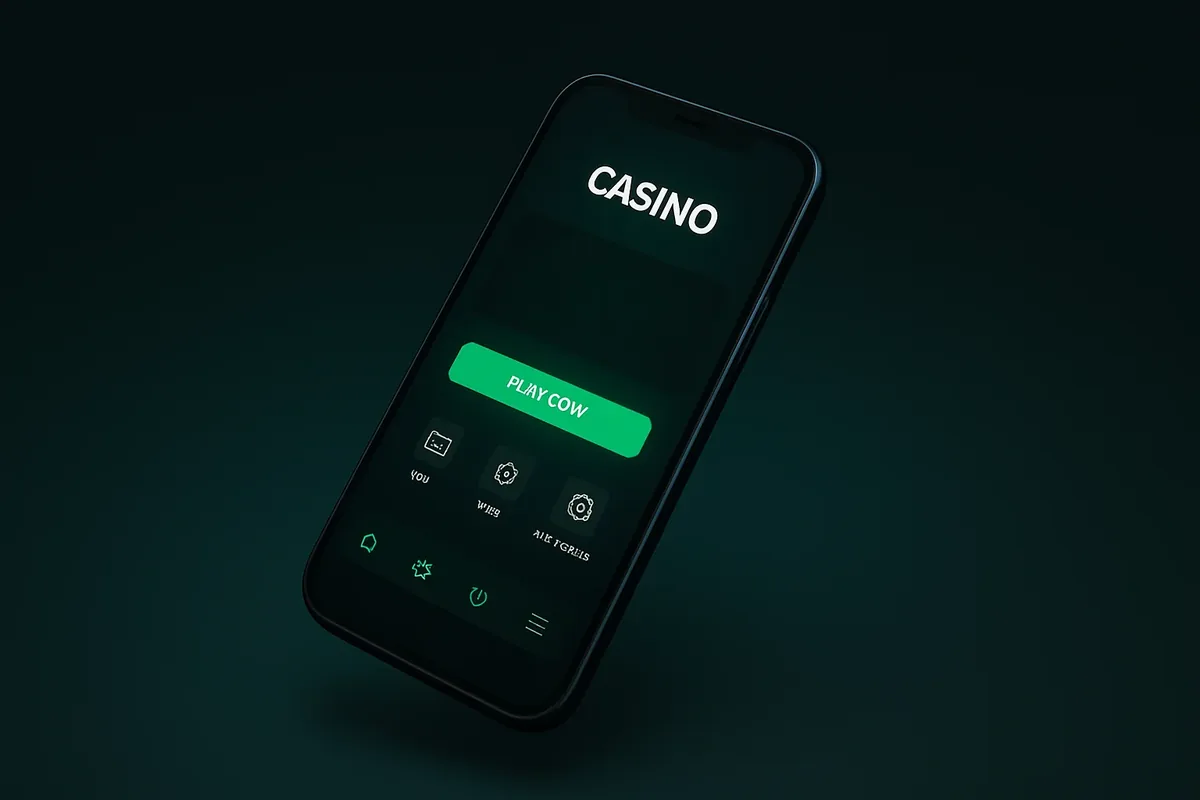 Sleek smartphone showing dark-themed premium casino app with green accents and mobile-first design for Bangladesh